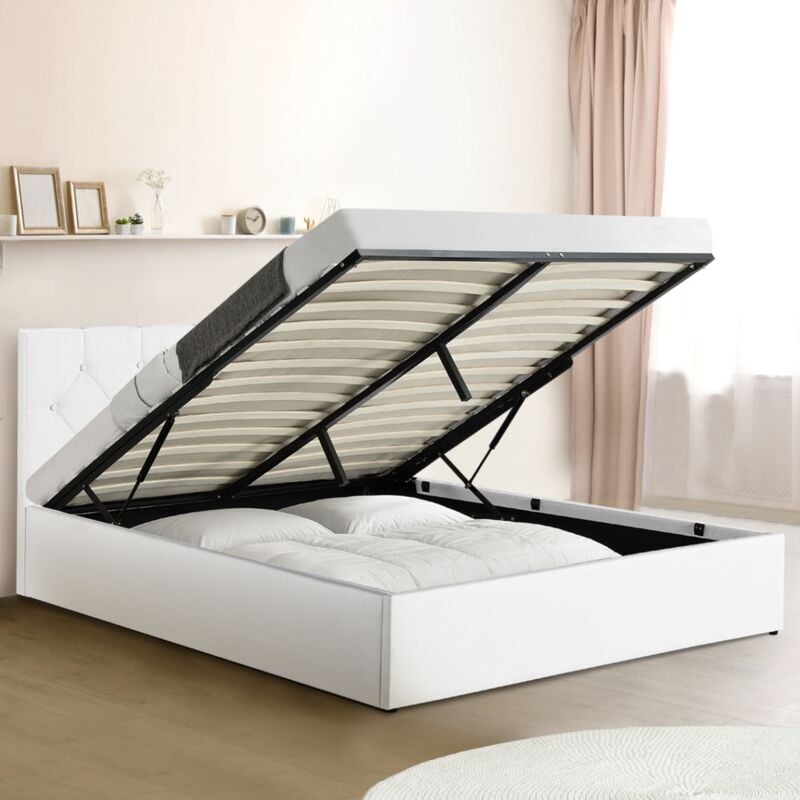 foto del prodotto letto matrimoniale austin con rete a doghe 160 x 200 cm pvc bianco