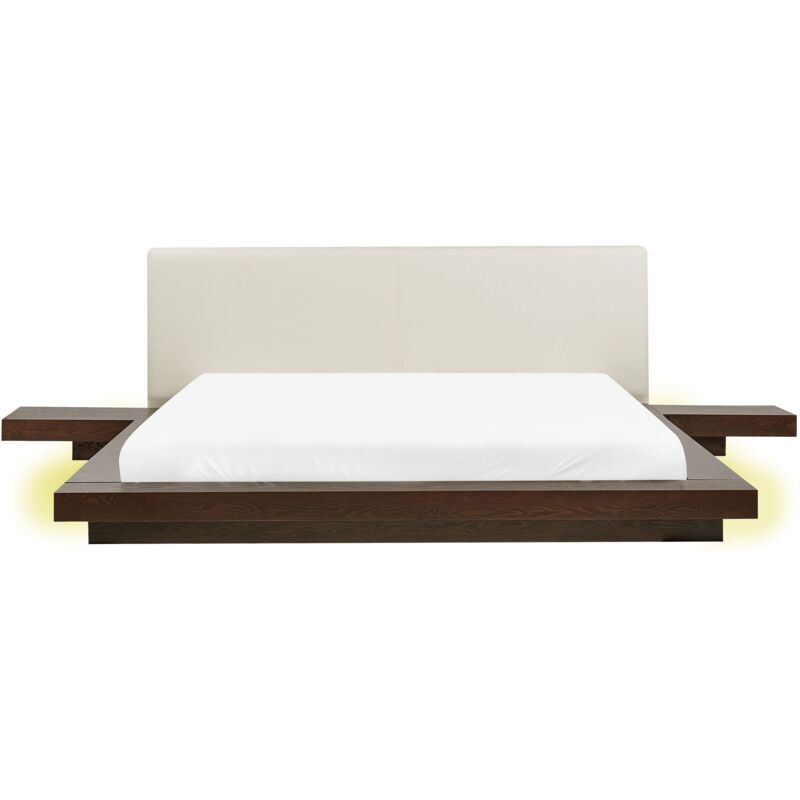 foto del prodotto letto matrimoniale basso giapponese con led e comodini testata in ecopelle bianca 180 x 200 cm zen
