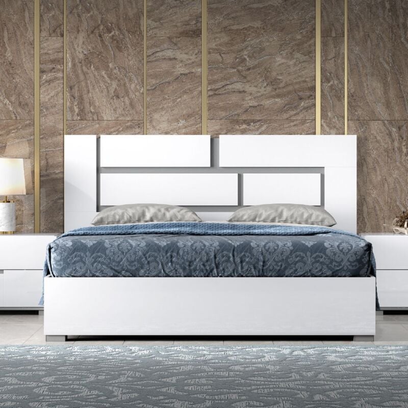 immagine 0 del prodotto letto matrimoniale bianco laccato lucido con contenitore l 181 e 218 cm athena l. 181 x p. 212 x h. 131