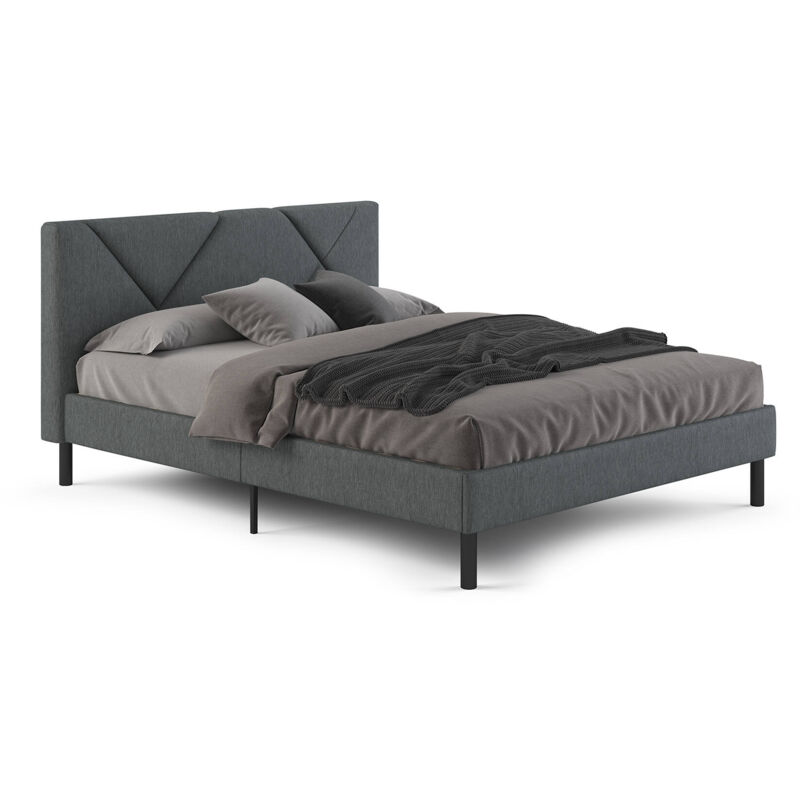 foto del prodotto letto matrimoniale caldes, letto imbottito in tessuto con testiera, doghe in legno, adatto a materasso da 160x190, grigio dmora
