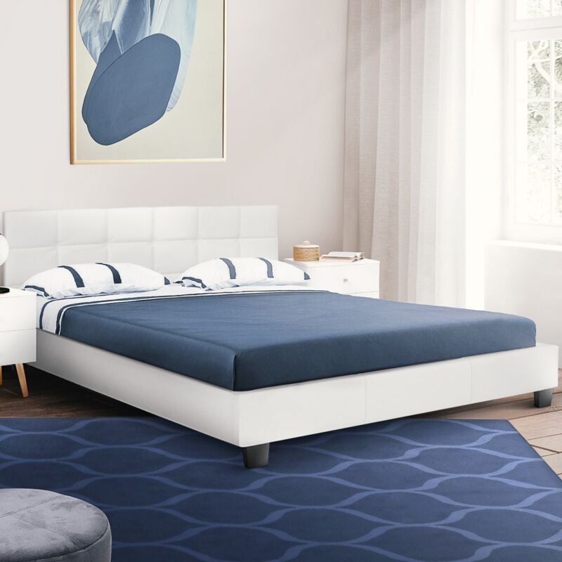 foto del prodotto letto matrimoniale charlotte con rete a doghe 140x190 cm pvc bianco