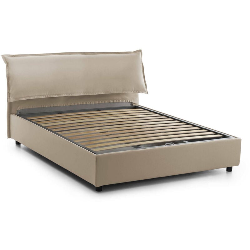 foto del prodotto letto matrimoniale clio, letto contenitore sfoderabile con testiera e giroletto contenitore imbottiti, 100 made in italy, adatto per materasso
