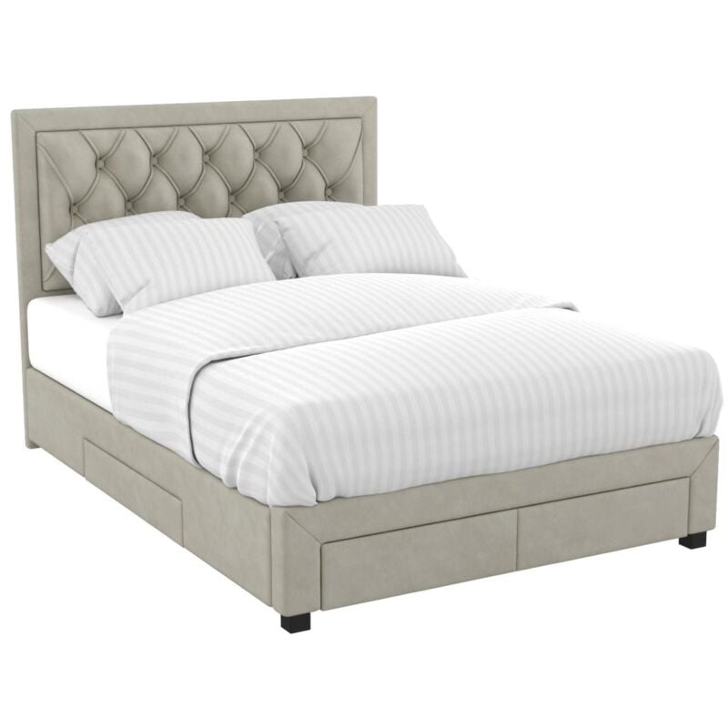 foto del prodotto letto matrimoniale con cassetti 160 x 200 cm in velluto beige leopold