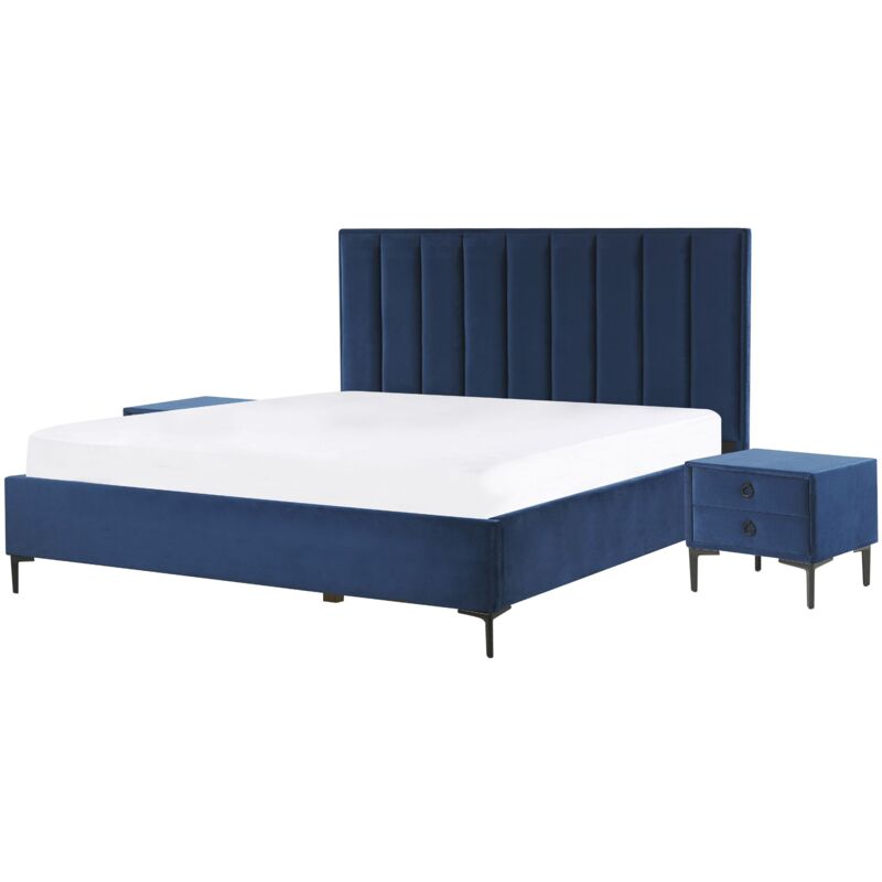 foto del prodotto letto matrimoniale con contenitore e 2 comodini 160 x 200 in velluto blu sezanne