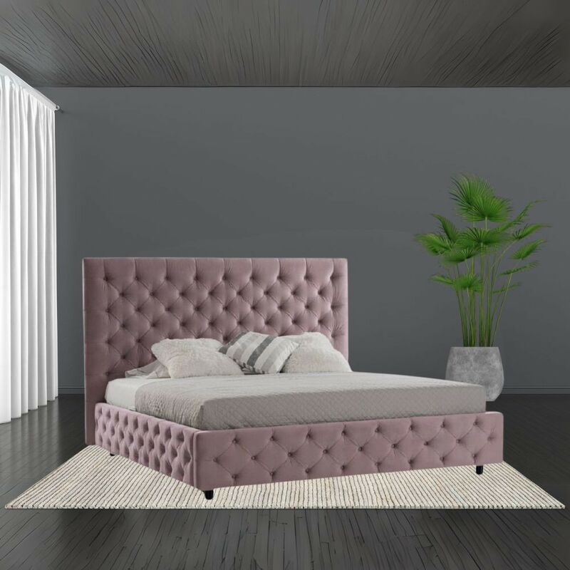 foto del prodotto letto matrimoniale con contenitore e testiera colore rosa sondrio
