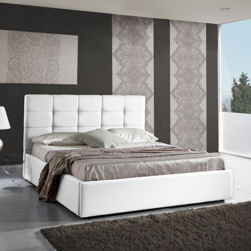 foto del prodotto letto matrimoniale con contenitore in ecopelle colore bianco 174x208 cm vanda