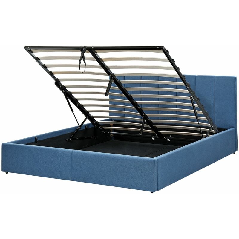 foto del prodotto letto matrimoniale con contenitore in tessuto blu 160 x 200 cm dreux