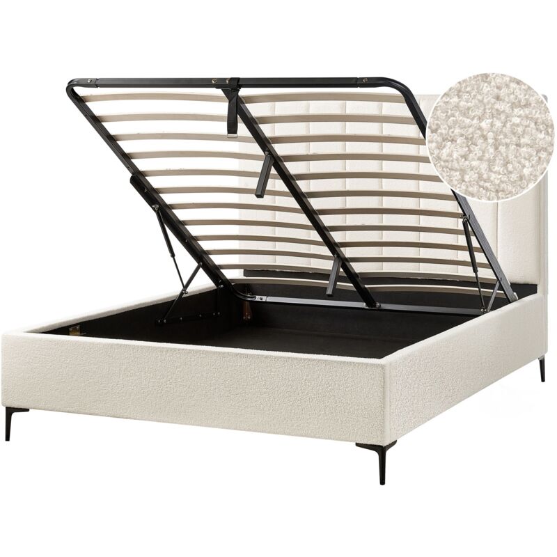 foto del prodotto letto matrimoniale con contenitore in tessuto boucl bianco sporco 160 x 200 cm sezanne