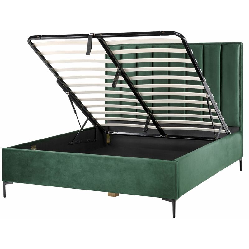 foto del prodotto letto matrimoniale con contenitore in velluto 160 x 200 cm verde scuro sezanne