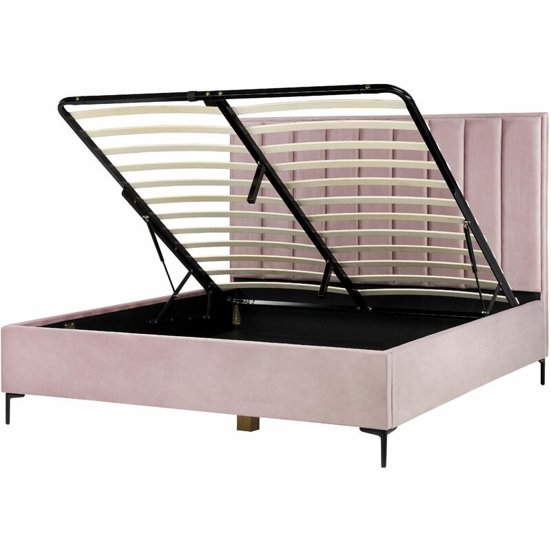 foto del prodotto letto matrimoniale con contenitore in velluto 180 x 200 cm rosa sezanne