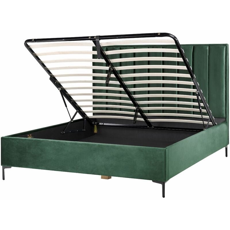 foto del prodotto letto matrimoniale con contenitore in velluto 180 x 200 cm verde scuro sezanne
