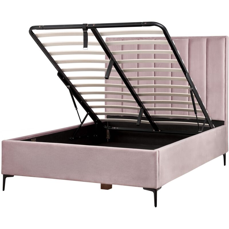foto del prodotto letto matrimoniale con contenitore in velluto rosa 140 x 200 cm sezanne