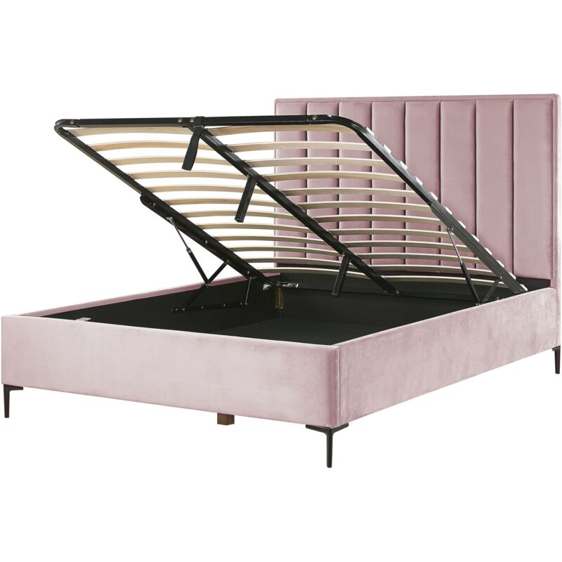 foto del prodotto letto matrimoniale con contenitore in velluto rosa 160 x 200 cm sezanne