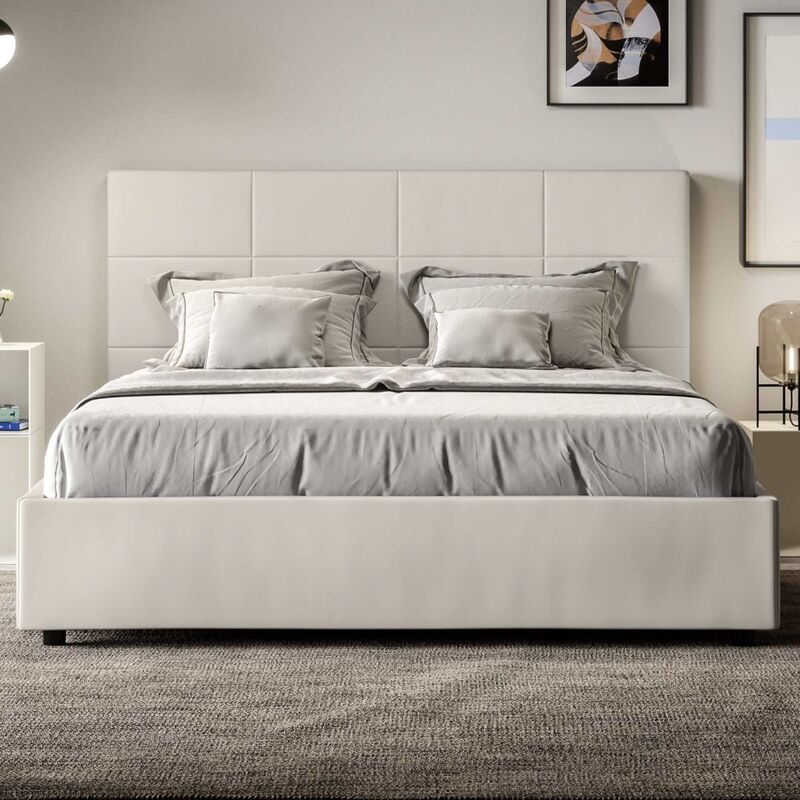 foto del prodotto letto matrimoniale con contenitore mika in similpelle bianco
