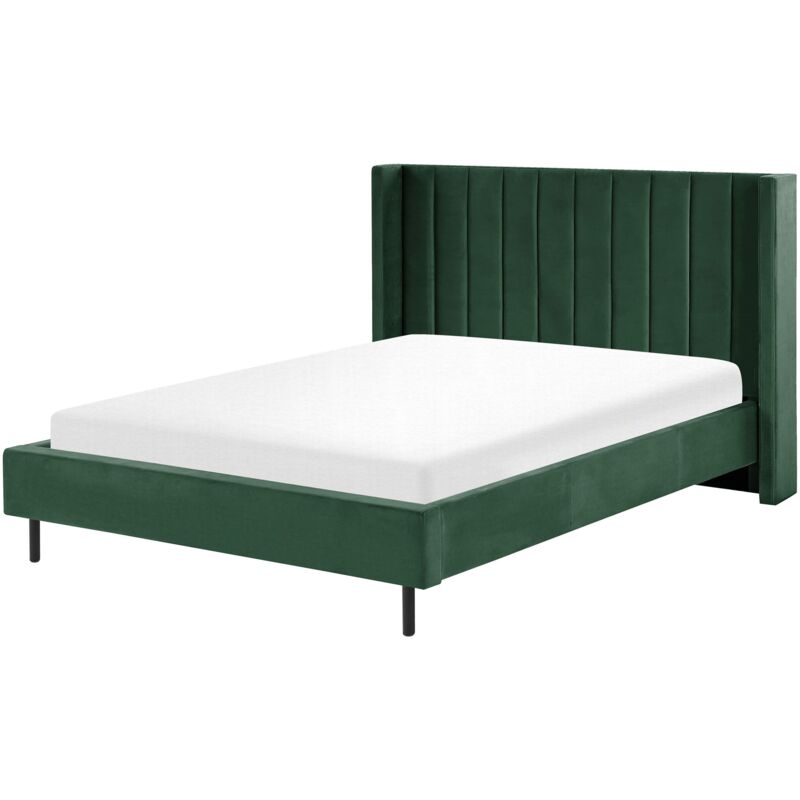 foto del prodotto letto matrimoniale con doghe 140 x 200 cm velluto verde scuro villette