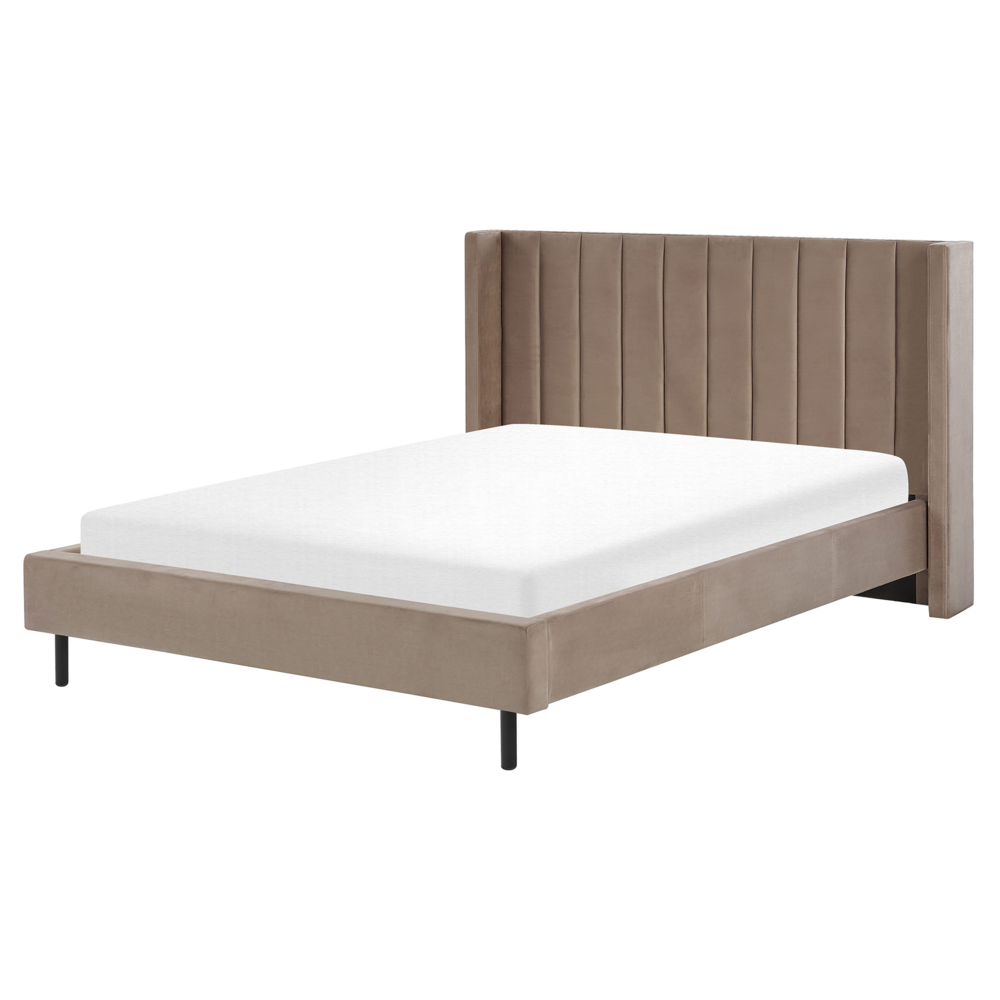 foto del prodotto letto matrimoniale con doghe 160 x 200 cm velluto di colore tortora stile glam moderno