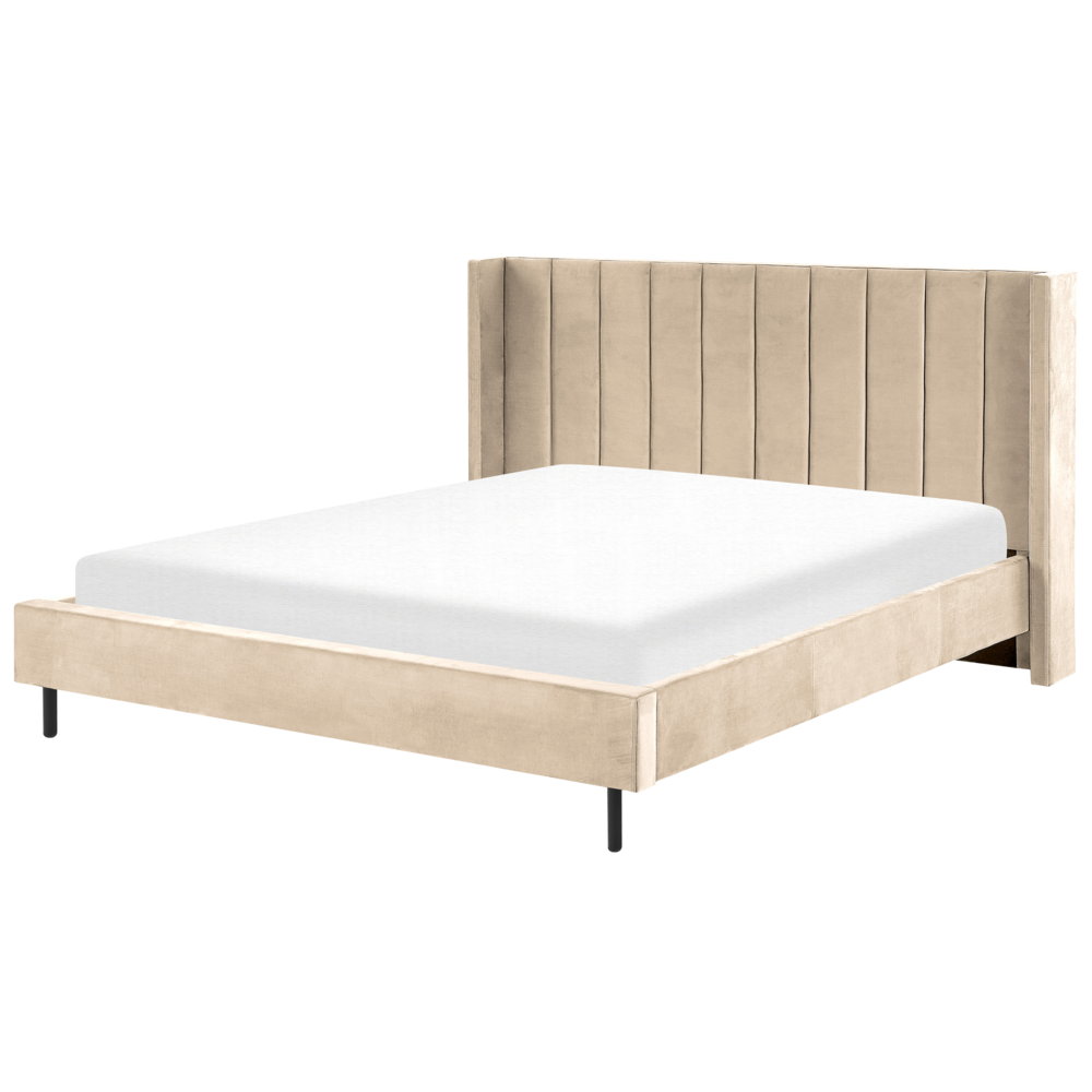 foto del prodotto letto matrimoniale con doghe 180 x 200 cm velluto di colore beige stile glam moderno