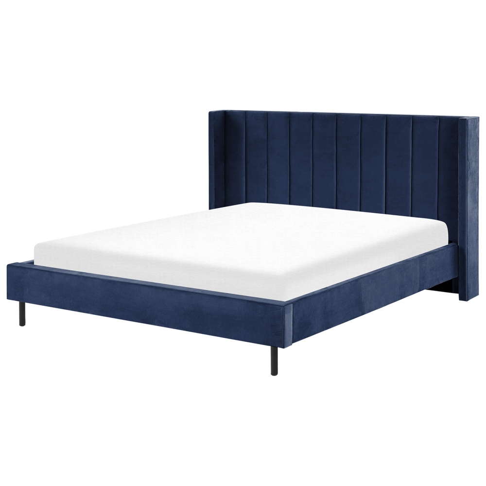 foto del prodotto letto matrimoniale con doghe 180 x 200 cm velluto di colore blu marino stile glam moderno