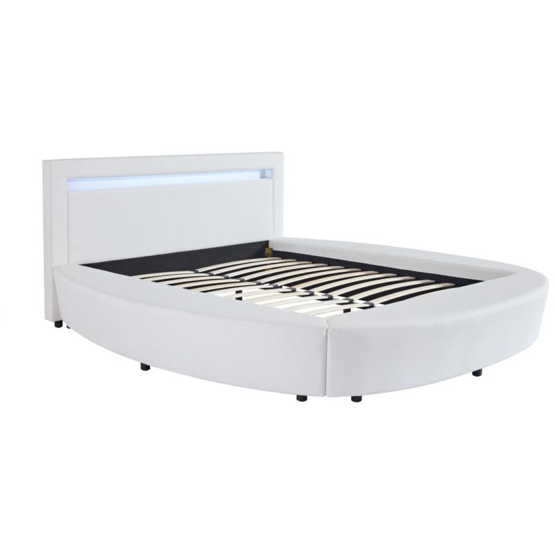 foto del prodotto letto matrimoniale con led 160 x 200 cm in similpelle bianco abulis