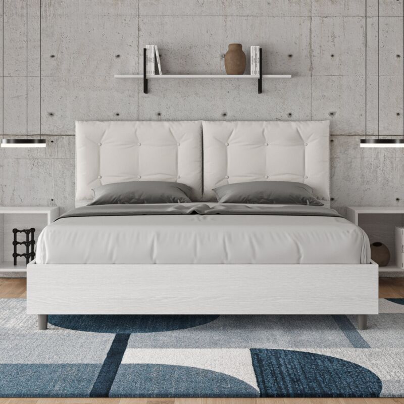 foto del prodotto letto matrimoniale con rete 160x190 bianco frassino cuscini similpelle bianco egos annalisa