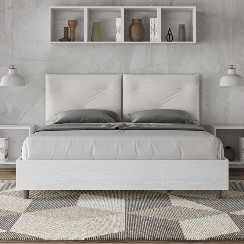foto del prodotto letto matrimoniale con rete 160x190 bianco frassino cuscini similpelle bianco egos appia