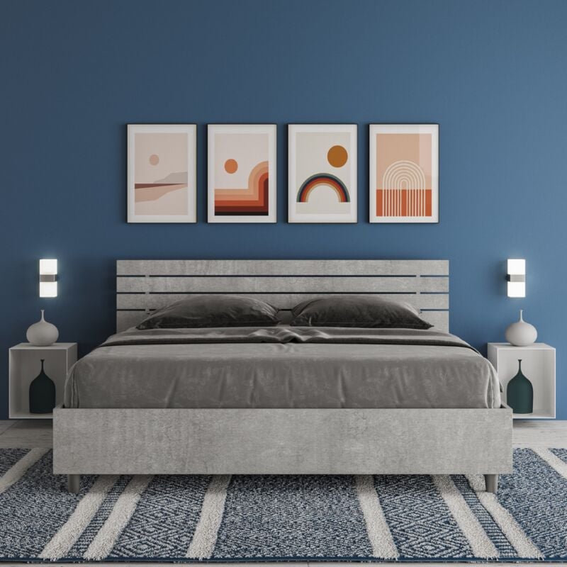foto del prodotto letto matrimoniale con rete 160x190 testata dritta con doghe cemento ankel
