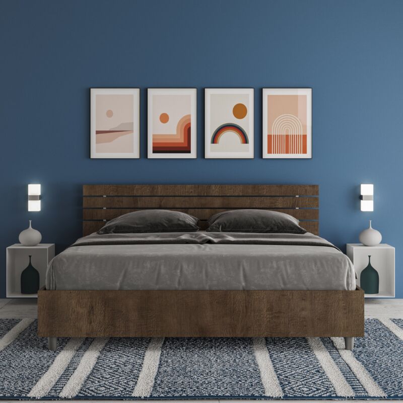 foto del prodotto letto matrimoniale con rete 160x190 testata dritta con doghe noce ankel