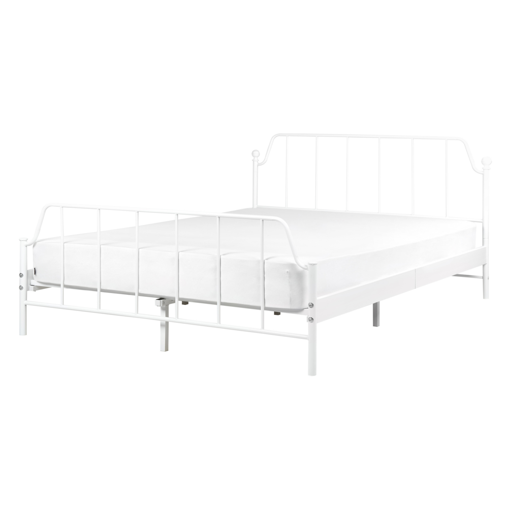 foto del prodotto letto matrimoniale con rete a doghe in legno di pioppo e struttura metallo bianco 140 x 200 cm camera da letto minimalista industriale