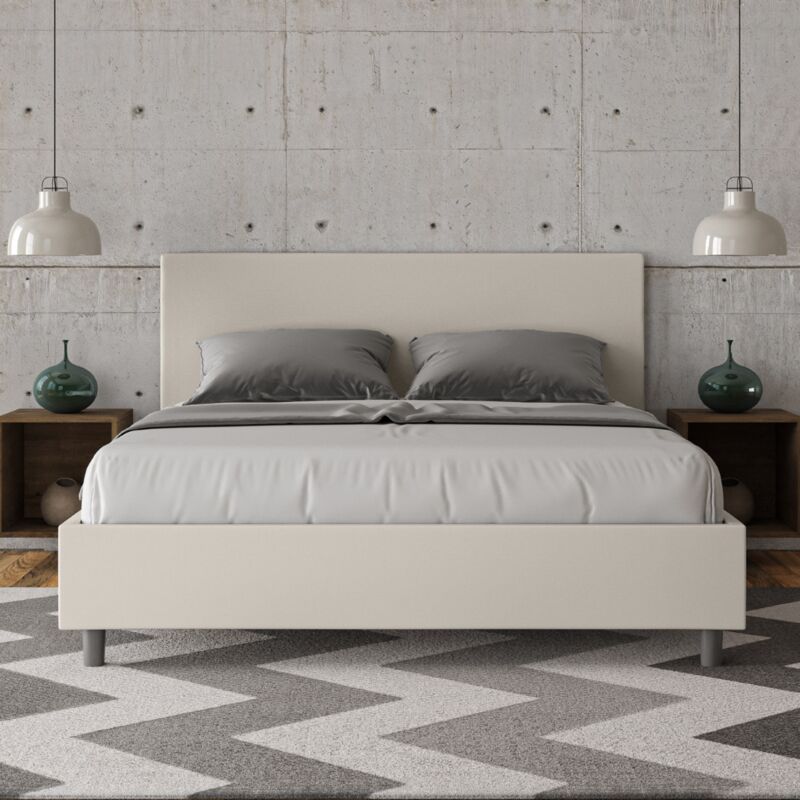 foto del prodotto letto matrimoniale con rete imbottito 160x190 similpelle bianco adele