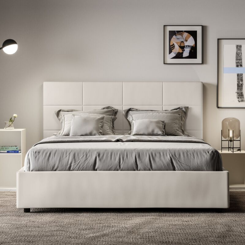 foto del prodotto letto matrimoniale con rete imbottito 160x190 similpelle bianco mika