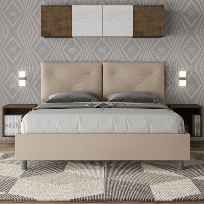 foto del prodotto letto matrimoniale con rete imbottito 160x190 similpelle tortora appia