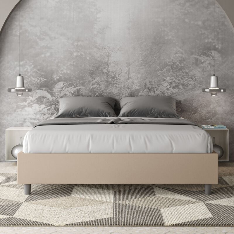 foto del prodotto letto matrimoniale con rete imbottito 160x190 similpelle tortora azelia