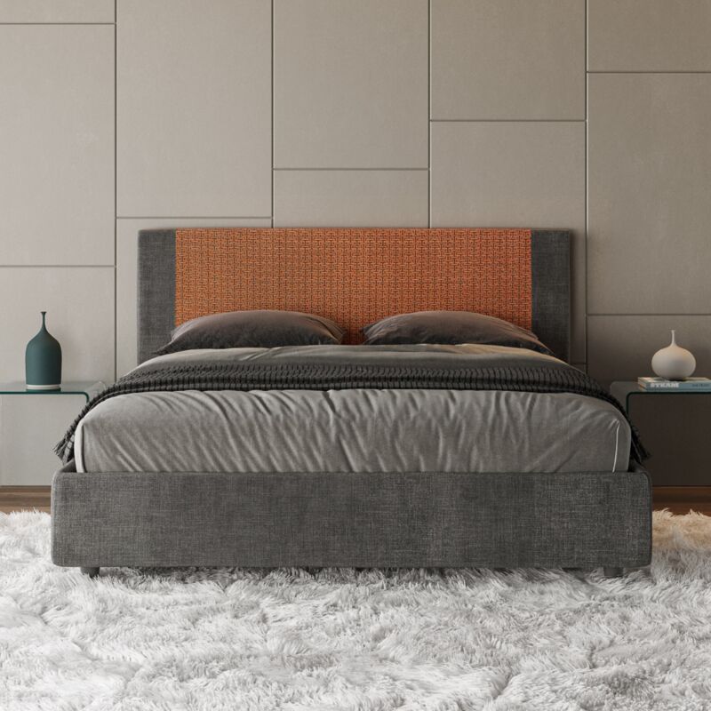 foto del prodotto letto matrimoniale con rete imbottito 160x190 tessuto labirinto 4 arancio rosal