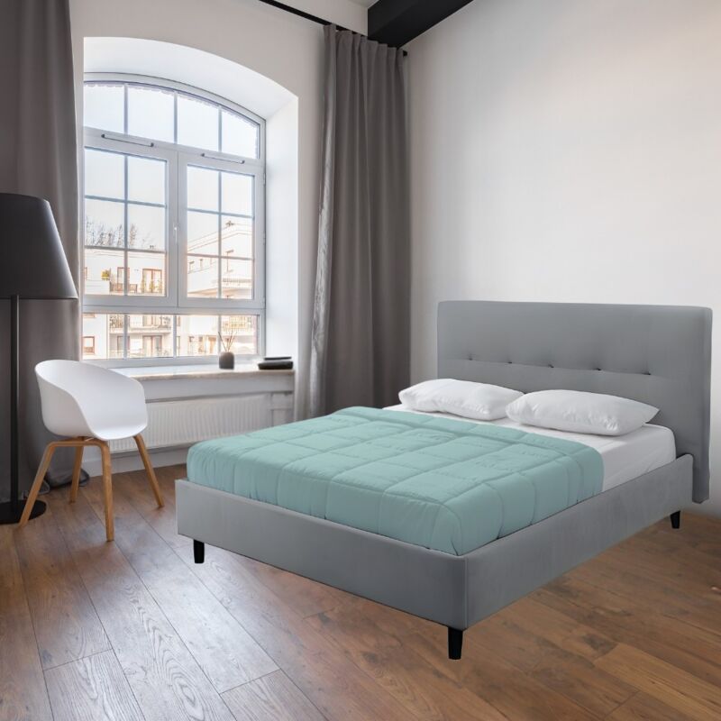 foto del prodotto letto matrimoniale con rete inclusa snello tessuto colore grigio chiaro