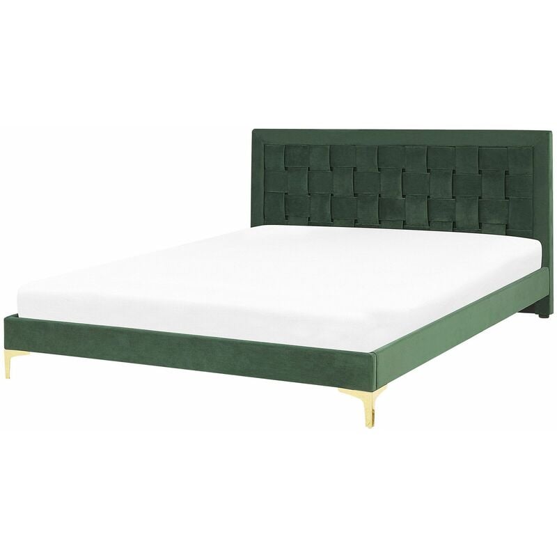 foto del prodotto letto matrimoniale con struttura imbottita di velluto verde 140 x 200 cm limoux