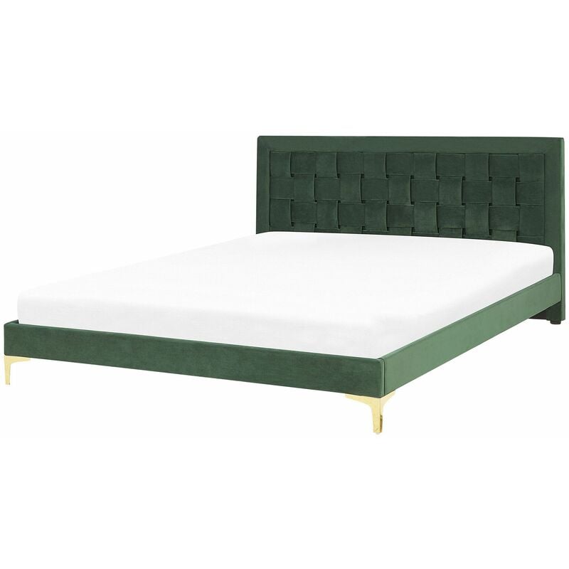foto del prodotto letto matrimoniale con struttura imbottita di velluto verde 160 x 200 cm limoux