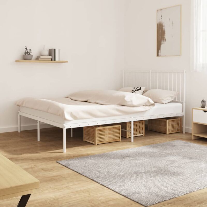 foto del prodotto letto matrimoniale con testiera moderno ,giroletto metallo bianco 140x190 cm itd18933