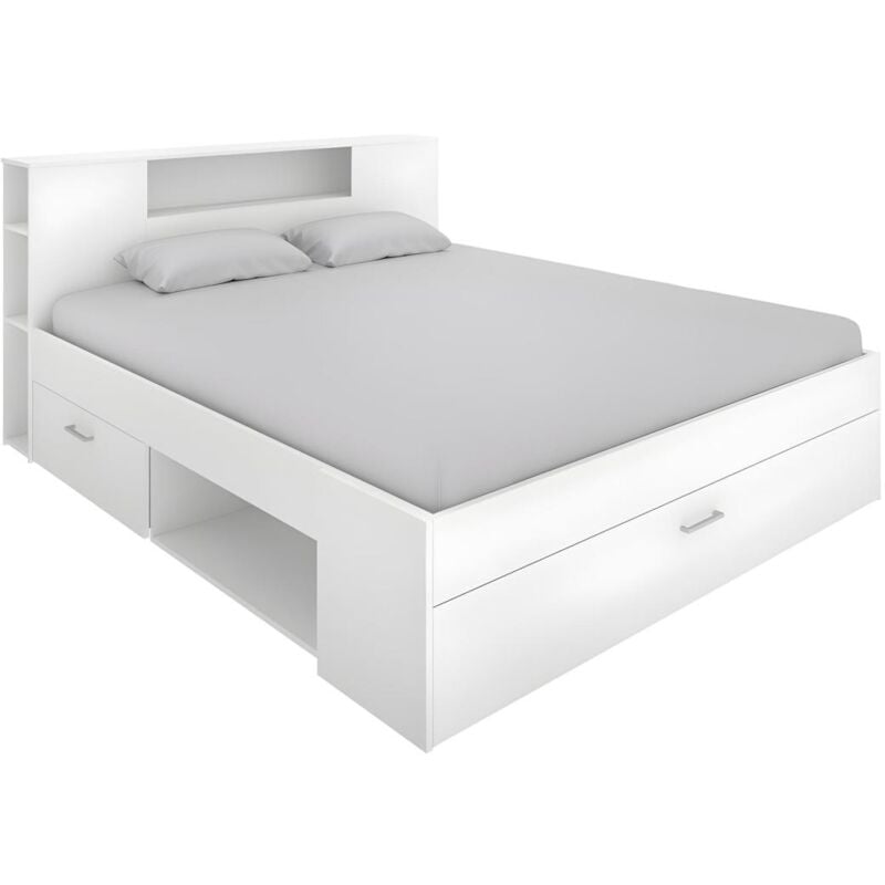 foto del prodotto letto matrimoniale con testiera portaoggetti e cassetti 160 x 200 cm bianco leandre