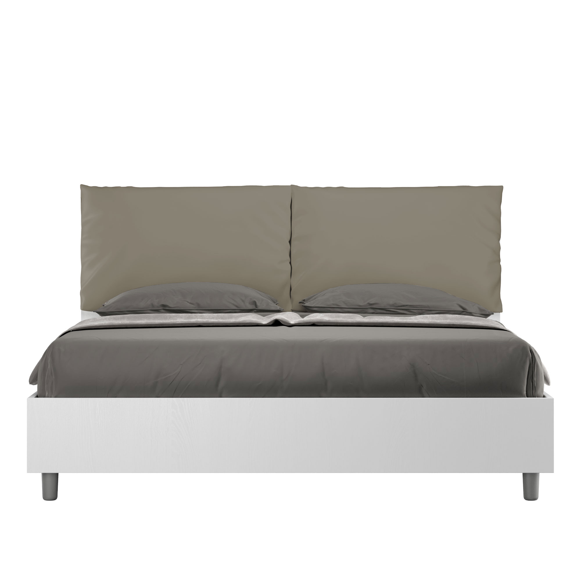foto del prodotto letto matrimoniale contenitore 160x190 bianco frassino cuscini similpelle cappuccino egos antea