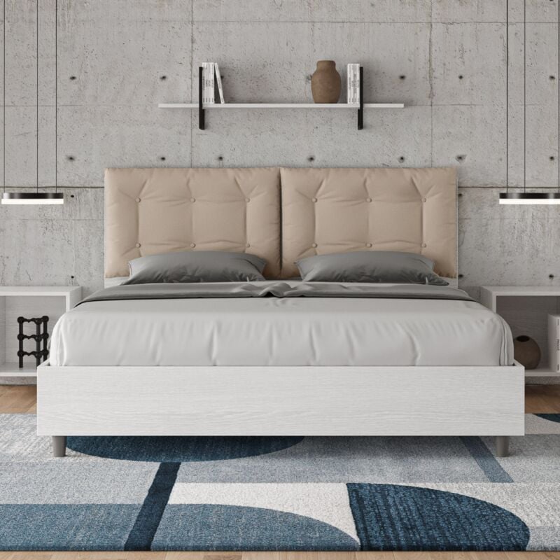 foto del prodotto letto matrimoniale contenitore 160x190 bianco frassino cuscini similpelle tortora egos annalisa