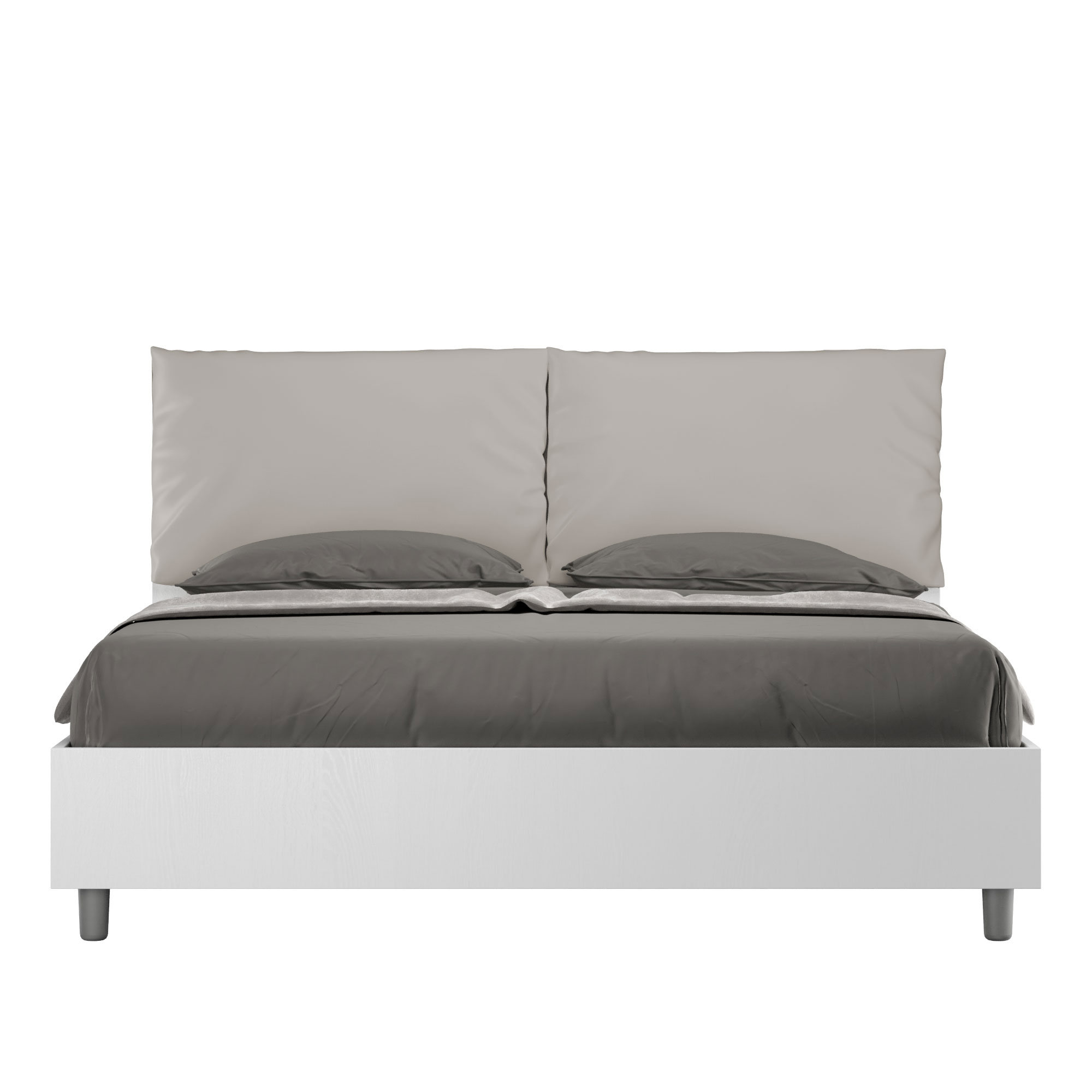 foto del prodotto letto matrimoniale contenitore 160x190 bianco frassino cuscini similpelle tortora egos antea