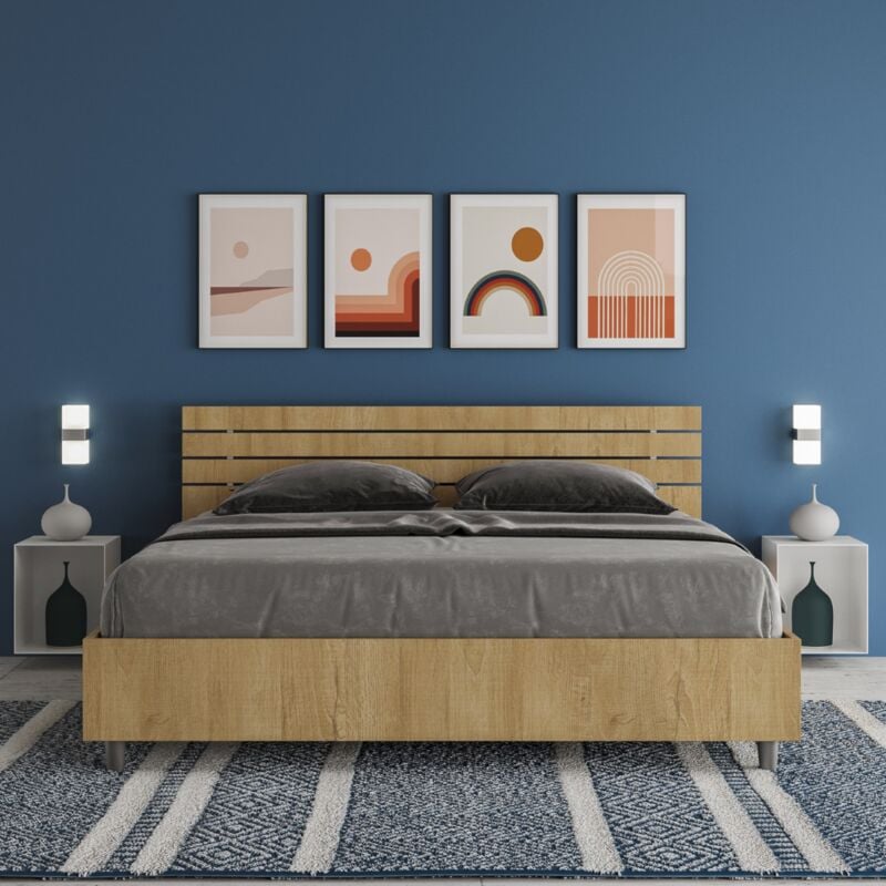 foto del prodotto letto matrimoniale contenitore 160x190 testata dritta con doghe quercia ankel