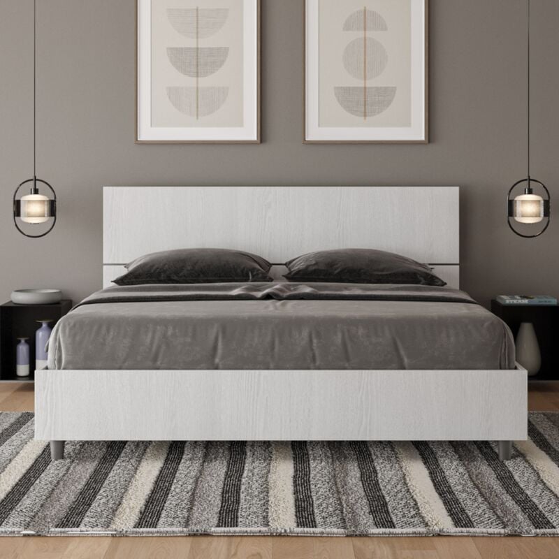 foto del prodotto letto matrimoniale contenitore 160x190 testata inclinata bianco frassino demas
