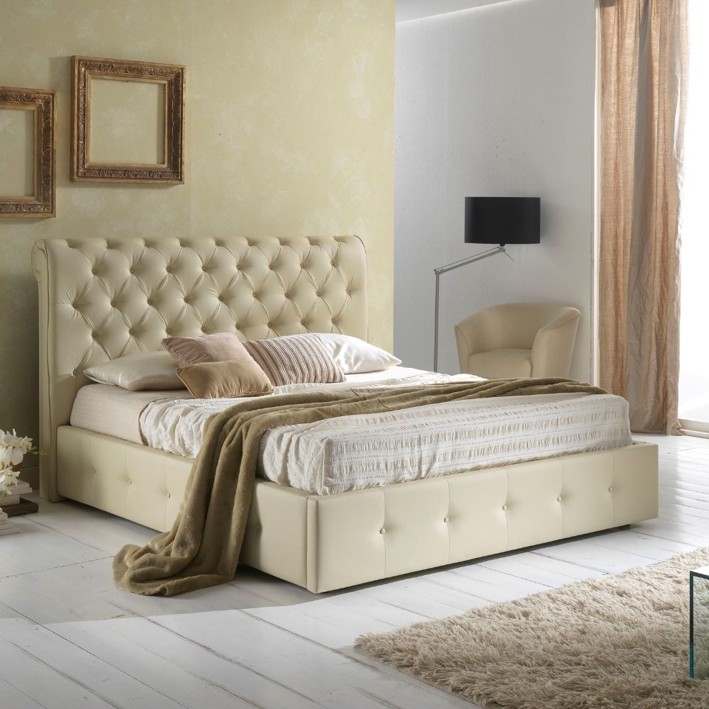 foto del prodotto letto matrimoniale contenitore ecopelle crema peninsula 180x233x120h
