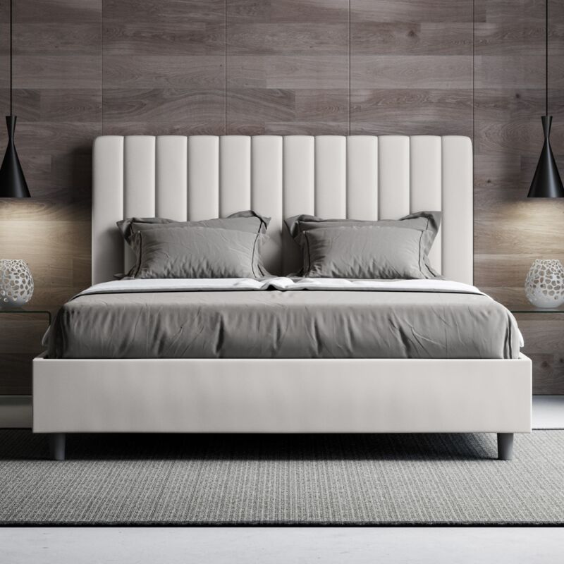 foto del prodotto letto matrimoniale contenitore imbottito 160x190 similpelle bianco agueda