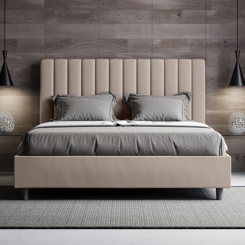 foto del prodotto letto matrimoniale contenitore imbottito 160x190 similpelle tortora agueda