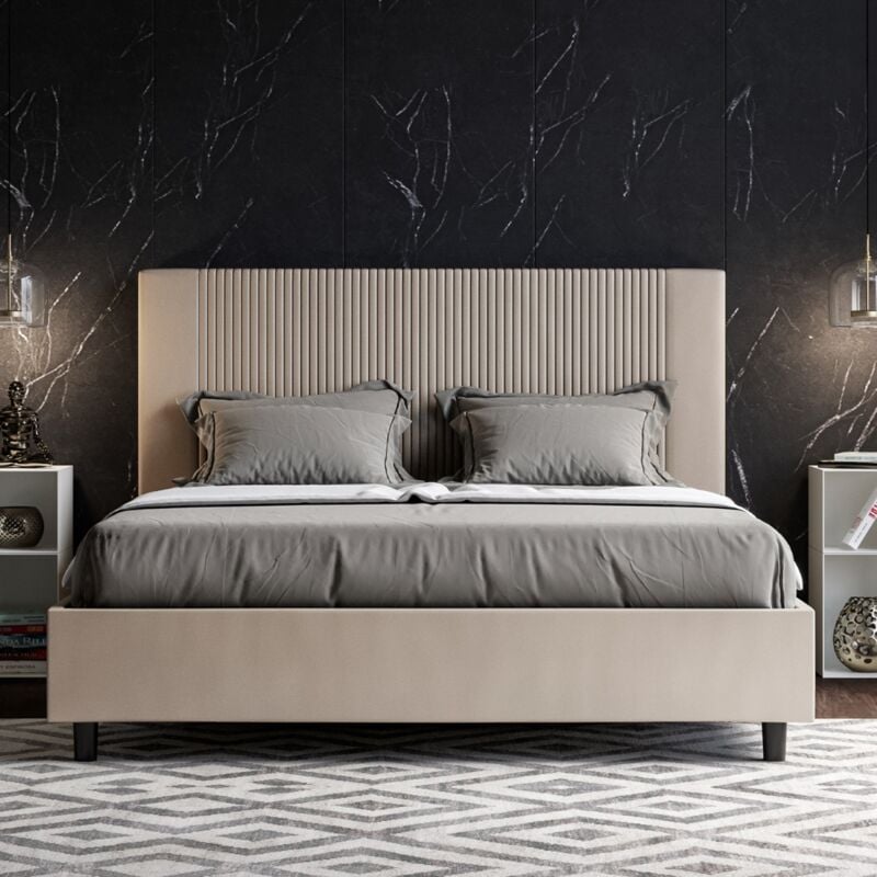 foto del prodotto letto matrimoniale contenitore imbottito 160x190 similpelle tortora goya