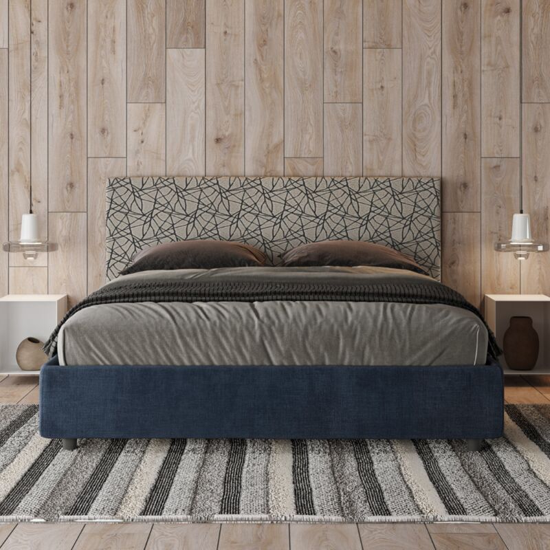 foto del prodotto letto matrimoniale contenitore imbottito 160x190 tessuto era 9 blu arla