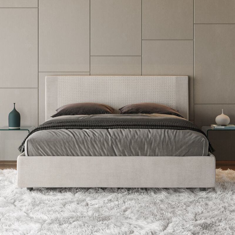 foto del prodotto letto matrimoniale contenitore imbottito 160x190 tessuto labirinto 1 bianco rosal