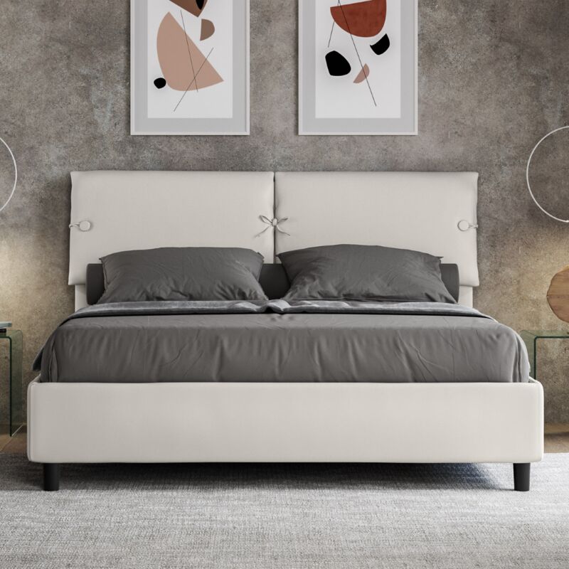 foto del prodotto letto matrimoniale contenitore imbottito 160x200 similpelle bianco sleeper